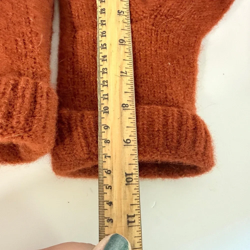 Handmade Rust Orange Knit Mittens Fuzzy Winter Warm Ribbed Cuff Women One Size